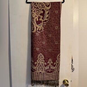 Pashmina Burgundy and Gold Patterned Scarf or shawl reversible